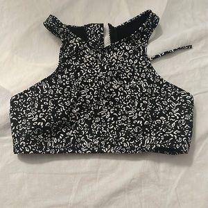 black and white patterned bathing suit top
